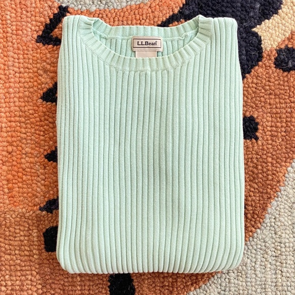 L.L. Bean I Light Mint Green Pastel Ribbed Crewneck Pullover - Picture 11 of 12